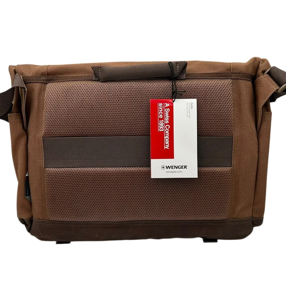Wenger Water Repelling Waxed‎ Canvas Messenger Shoulder Bag Brown 16in Laptop